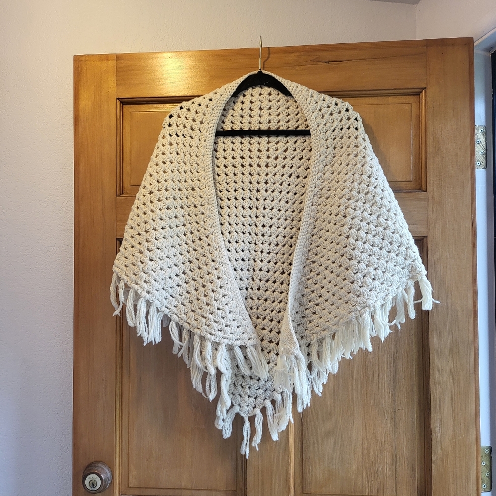 Knitted Vintage Baby Blanket White Shawl